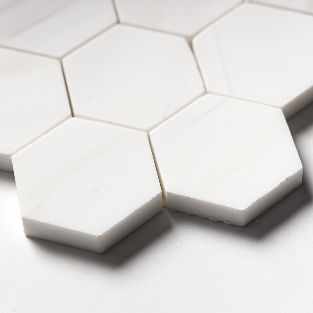 Bianco Dolomiti Honed Hexagon Marble Mosaic