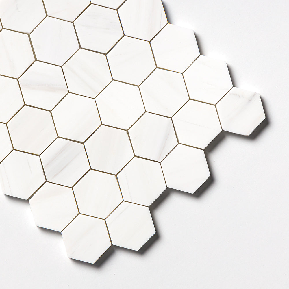 Bianco Dolomiti Honed Hexagon Marble Mosaic