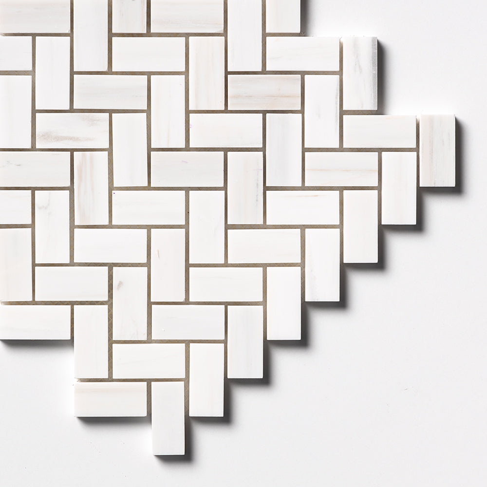 Bianco Dolomiti Polished Herringbone Marble Mosaic