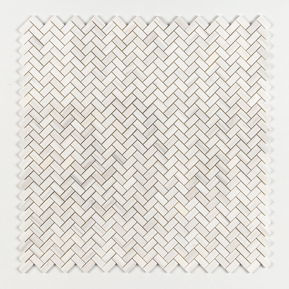 Bianco Dolomiti Polished Herringbone Marble Mosaic