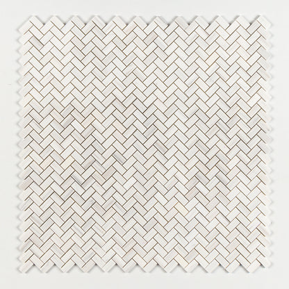 Bianco Dolomiti Polished Herringbone Marble Mosaic