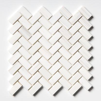 Bianco Dolomiti Polished Herringbone Marble Mosaic