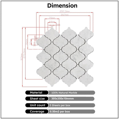 Carrara Arabesque  Polished Marble Mosaic Tile Polished 75x75x10mm