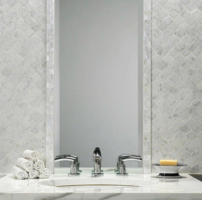 Carrara Arabesque  Polished Marble Mosaic Tile Polished 75x75x10mm