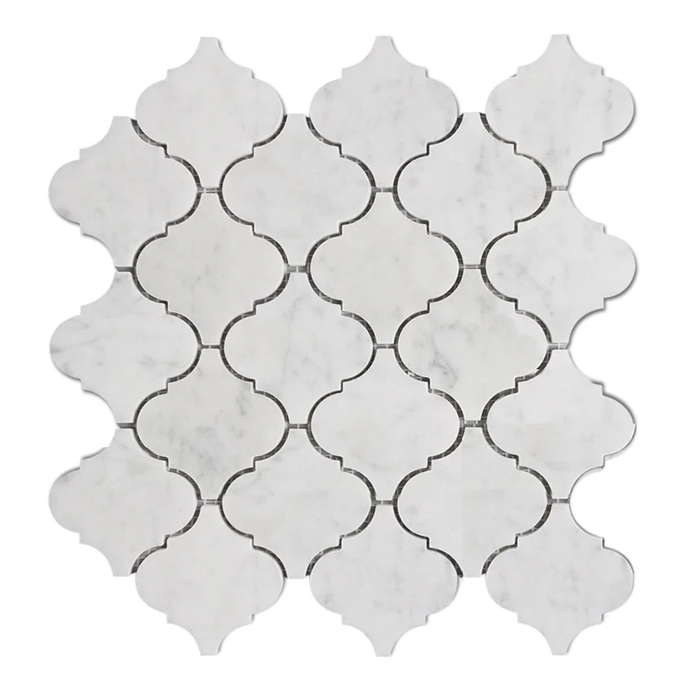 Carrara Arabesque  Polished Marble Mosaic Tile Polished 75x75x10mm