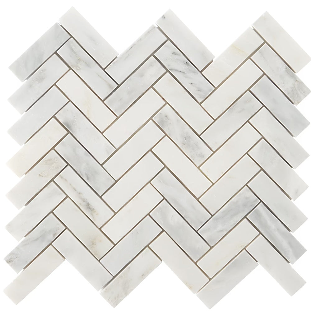 Carrara White T Honed Herringbone Marble Mosaic