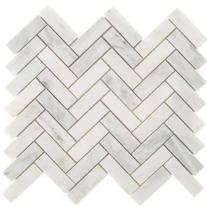 Carrara White T Honed Herringbone Marble Mosaic