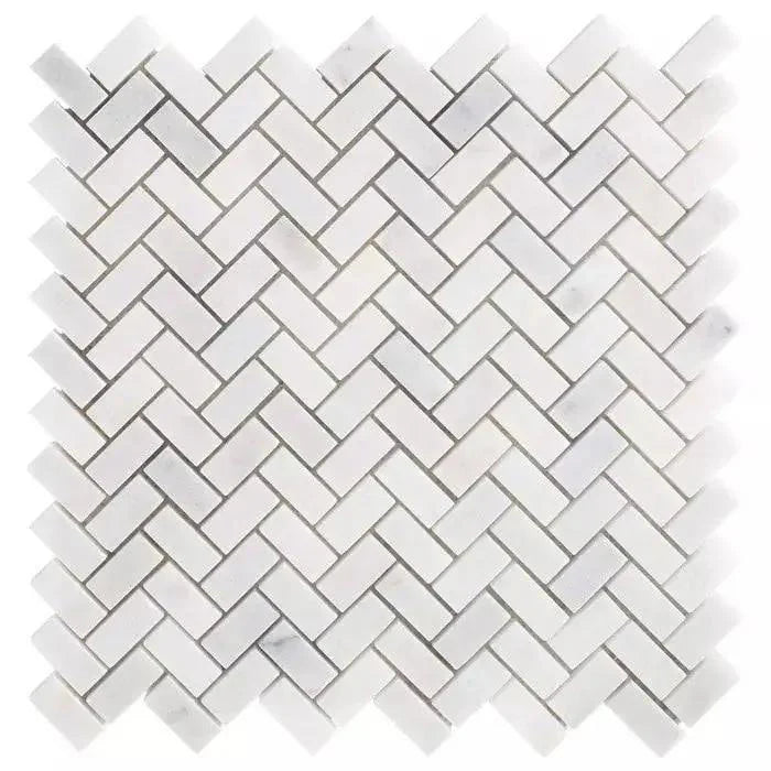 Carrara White T Honed Herringbone Marble Mosaic