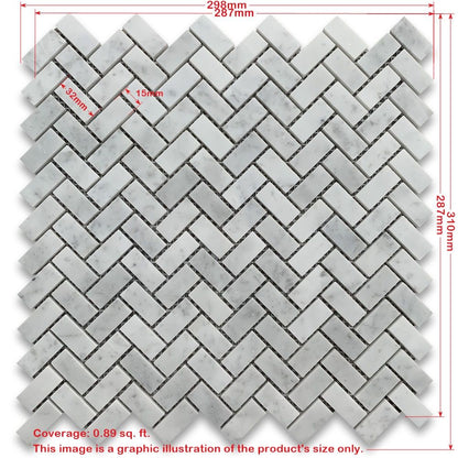 Carrara White T Polished Herringbone Marble Mosaic 15x32x10mm