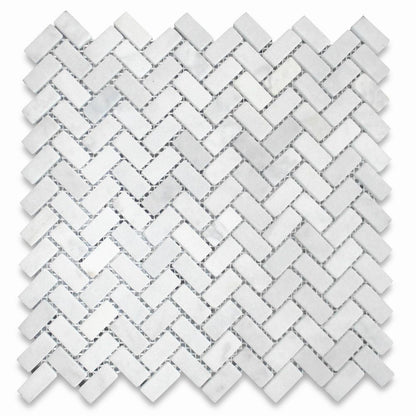 Carrara White T Tumbled Herringbone Marble Mosaic