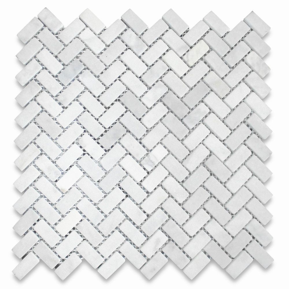 Carrara White T Honed Herringbone Marble Mosaic